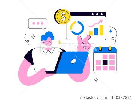 Expense Management Vector Illustration Featuring Budget Planning, Financial Tracking, Accounting Analytics, Savings Strategy, and Expense Monitoring Expense Management Vector Illustration Featuring Budget Planning, Financial Tracking, Accounting Analytics, Savings Strategy, and Expense Monitoring 140387834