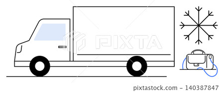 Cold supply chain, logistics management, temperature control, food delivery, perishable goods, refrigeration technology. Minimalistic truck, snowflake cold storage cooler. Cold supply chain Cold supply chain, logistics management, temperature control, food delivery, perishable goods, refrigeration technology. Minimalistic truck, snowflake cold storage cooler. Cold supply chain 140387847