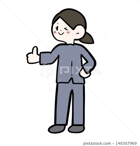 一位女上班族轉身豎起大拇指的插圖 | 一位可靠的資深同事——一個不錯的姿勢 一位女上班族轉身豎起大拇指的插圖 | 一位可靠的資深同事——一個不錯的姿勢 140387969