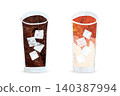 Collage-style handwritten iced coffee and iced latte set 140387994
