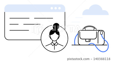 Online work, digital profiles, remote job tools, career branding, networking, business identity. Profile icon, webpage briefcase and cloud elements. Online work and digital profiles concepts Online work, digital profiles, remote job tools, career branding, networking, business identity. Profile icon, webpage briefcase and cloud elements. Online work and digital profiles concepts 140388118