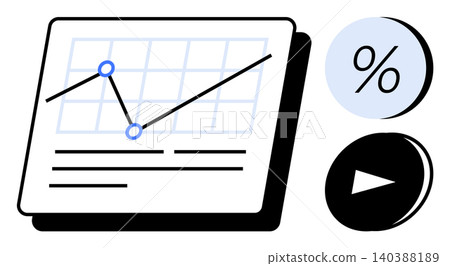 Business analytics, data visualization, performance monitoring, growth tracking, financial planning, report generation. Graph with data points, percentage and play button icons. Data visualization Business analytics, data visualization, performance monitoring, growth tracking, financial planning, report generation. Graph with data points, percentage and play button icons. Data visualization 140388189