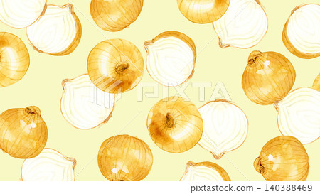 Fresh onion background - Hand-drawn watercolor illustration of vegetables 140388469