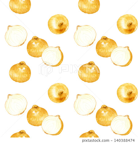 Seamless onion pattern - Hand-drawn watercolor illustration background of vegetables Seamless onion pattern - Hand-drawn watercolor illustration background of vegetables 140388474