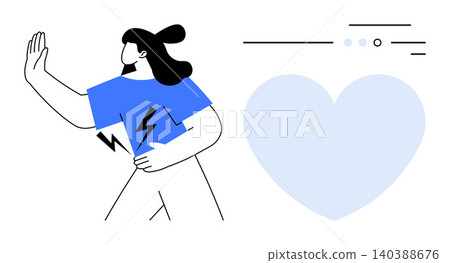 Emotional wellbeing, mental health, self-protection, personal boundaries, care, and trust concept. A person gesturing stop with heart nearby. Emotional wellbeing and mental health concepts 140388676
