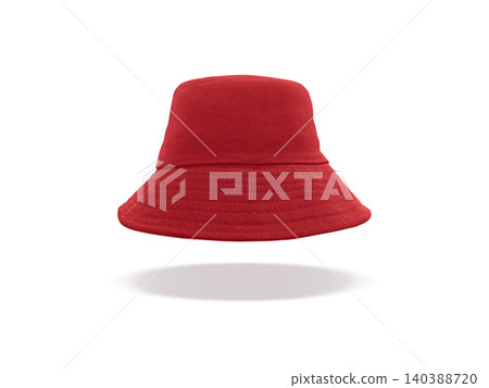 A red bucket hat floats against a white background. A red bucket hat floats against a white background. 140388720