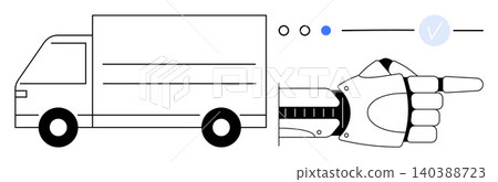 Logistics, automation, robotics, AI-powered delivery, future technology, transportation. A robotic hand connected to a delivery truck highlights logistics innovation. Logistics and automation Logistics, automation, robotics, AI-powered delivery, future technology, transportation. A robotic hand connected to a delivery truck highlights logistics innovation. Logistics and automation 140388723