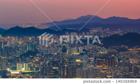 July 8 2022 Hong Kong skyline harbor night panorama July 8 2022 Hong Kong skyline harbor night panorama 140388969