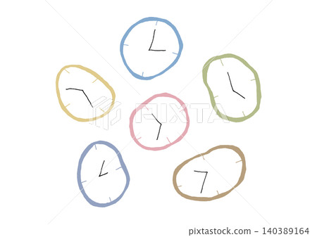 A set of hand-drawn illustrations of distorted clocks (colorful) A set of hand-drawn illustrations of distorted clocks (colorful) 140389164