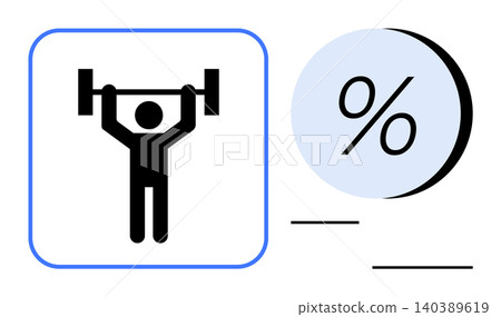 Fitness goals, financial planning, health awareness, workout statistics, personal growth, and budgeting. A person lifting weights next to a percentage icon. Fitness goals and financial planning focus Fitness goals, financial planning, health awareness, workout statistics, personal growth, and budgeting. A person lifting weights next to a percentage icon. Fitness goals and financial planning focus 140389619