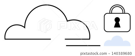 Data security, cloud storage, cybersecurity, privacy, online safety, encrypted systems. Cloud outline with lock icon data protection. Data security and cloud storage concept Data security, cloud storage, cybersecurity, privacy, online safety, encrypted systems. Cloud outline with lock icon data protection. Data security and cloud storage concept 140389680