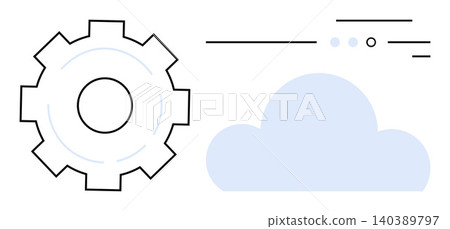 Cloud computing, workflow automation, digital transformation, software integration, online services, IT solutions. Abstract gear alongside a cloud graphic. Cloud computing and workflow automation 140389797