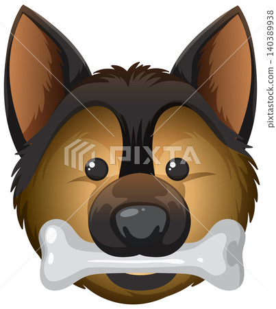 German Shepherd Dog Face Holding Bone Vector Illustration German Shepherd Dog Face Holding Bone Vector Illustration 140389938