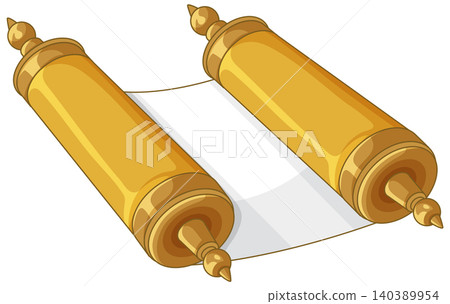 Ancient Torah Scroll with Gold Handles and White Parchment Paper Ancient Torah Scroll with Gold Handles and White Parchment Paper 140389954