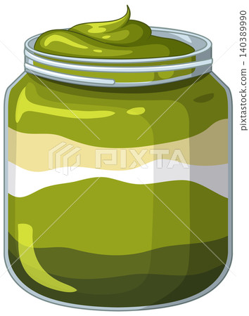 Vector Illustration of a Glass Jar Filled with Green Matcha Cream Vector Illustration of a Glass Jar Filled with Green Matcha Cream 140389990