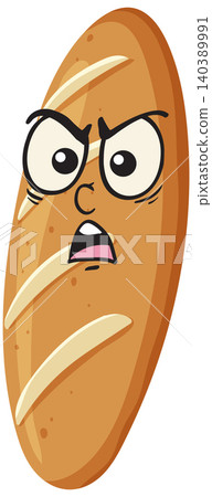 Angry Baguette Cartoon Character with Expressive Face 140389991