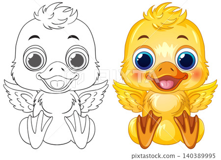 Cute Cartoon Duckling Vector Illustration with Coloring Page Version Cute Cartoon Duckling Vector Illustration with Coloring Page Version 140389995