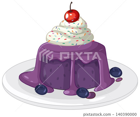 Blueberry Lava Cake with Whipped Cream and Cherry Topping Blueberry Lava Cake with Whipped Cream and Cherry Topping 140390000