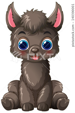 Cute Cartoon Baby Alpaca Sitting on White Background 140390001