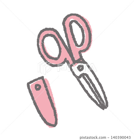 Color illustration of scissors and safety cap 140390043