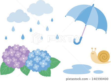 Cute Rainy Season Vector Illustration Set 140390400