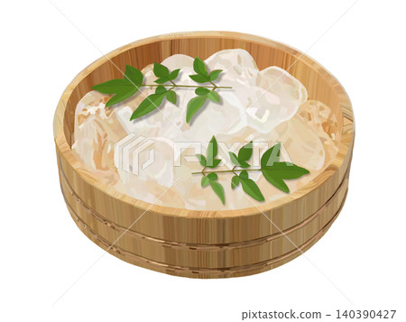 木桶裡的冰(附有南天竹葉) 木桶裡的冰(附有南天竹葉) 140390427