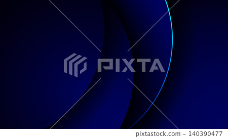 Abstract dark navy blue background with futuristic overlapping curved layers and glowing cyan light edge high tech digital wallpaper, modern corporate presentation banner design 140390477