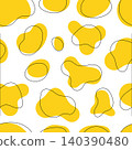 Yellow abstract seamless pattern with organic blobs and minimalist black line art on white background, modern textile print wallpaper and creative wrapping paper design 140390480