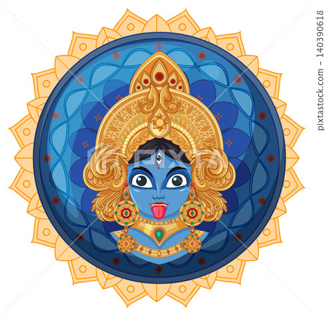 Vector Illustration of Blue Hindu Goddess Kali in Circular Mandala Frame Vector Illustration of Blue Hindu Goddess Kali in Circular Mandala Frame 140390618