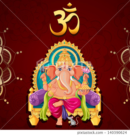 Lord Ganesha Vector Illustration with Om Symbol and Mandala Background Lord Ganesha Vector Illustration with Om Symbol and Mandala Background 140390624