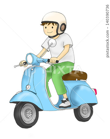 一名男子戴著頭盔騎著踏板車的插圖(透明背景) 一名男子戴著頭盔騎著踏板車的插圖(透明背景) 140390736
