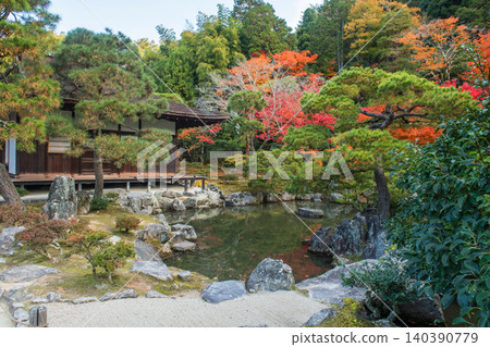 Beautiful autumn garden by pond of Ginkakuji temple, Kyoto, Beautiful autumn garden by pond of Ginkakuji temple, Kyoto, 140390779