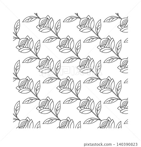 Seamless Rose Flower Line Art Vector Pattern for Textile and Fabric Print Seamless Rose Flower Line Art Vector Pattern for Textile and Fabric Print 140390823