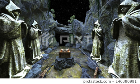 Courtyard with a statue of a monk Courtyard with a statue of a monk 140390991