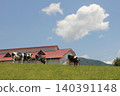 Cow sheds and blue sky on Rokuroshi Plateau 140391148