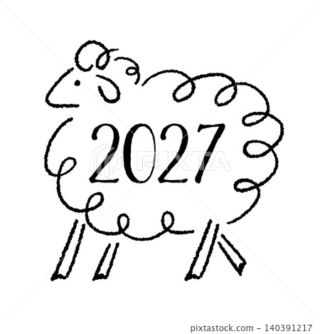 Hand-drawn, cute sheep design for the Year of the Sheep, 2027 Hand-drawn, cute sheep design for the Year of the Sheep, 2027 140391217