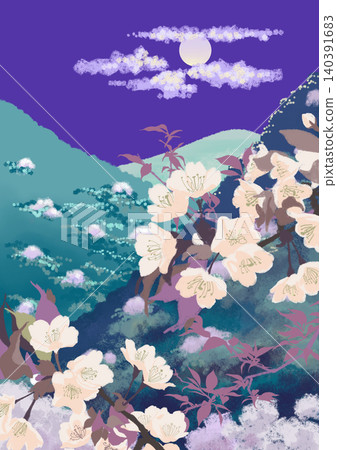 Hand-drawn style landscape illustration: Spring Night Hand-drawn style landscape illustration: Spring Night 140391683