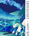 Hand-drawn style landscape illustration: Summer night 140391685