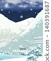 Hand-drawn style landscape illustration: Winter Night 140391687