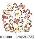 Cute Goose With Teacup, Teapot, Birthday Frame, Ribbons And Bows Coquette Tea Party Clipart Collection Illustration 140391725
