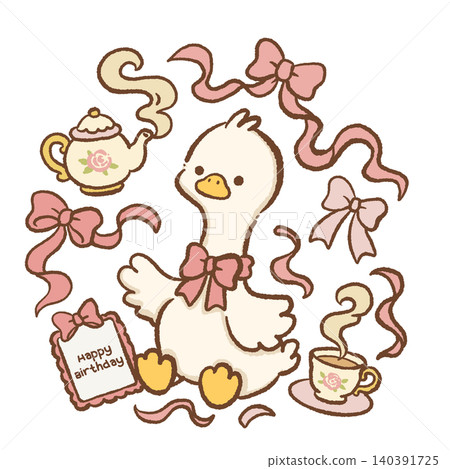 Cute Goose With Teacup, Teapot, Birthday Frame, Ribbons And Bows Coquette Tea Party Clipart Collection Illustration Cute Goose With Teacup, Teapot, Birthday Frame, Ribbons And Bows Coquette Tea Party Clipart Collection Illustration 140391725