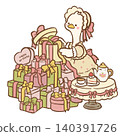Cute Goose Opening Presents Beside Tea And Cake At Elegant Birthday Celebration Pastel Coquette Party Character Illustration 140391726