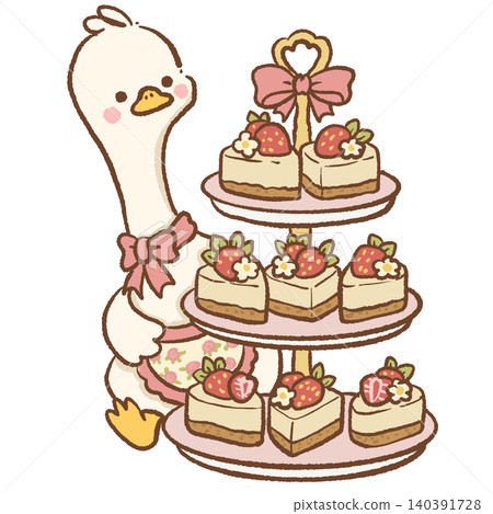 Cute Goose Presenting Three Tier Dessert Stand Filled With Strawberry Cheesecake Slices Sweet Birthday Tea Party Character Illustration Cute Goose Presenting Three Tier Dessert Stand Filled With Strawberry Cheesecake Slices Sweet Birthday Tea Party Character Illustration 140391728