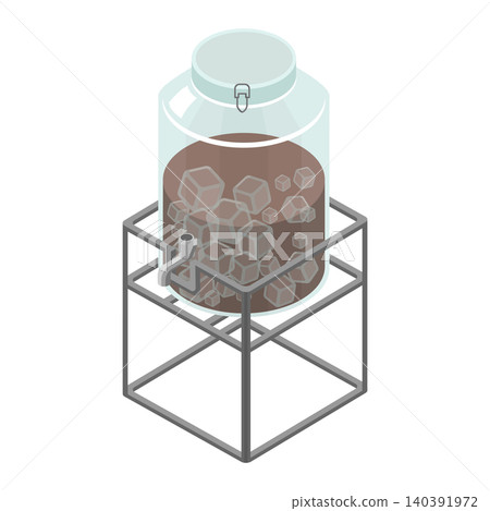 Glass drink dispenser containing iced coffee Glass drink dispenser containing iced coffee 140391972