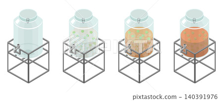 A set of plum wine making process and a drink dispenser with stand. A set of plum wine making process and a drink dispenser with stand. 140391976
