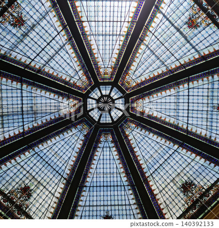 Stained glass dome of the Oktogon passage in Zagreb 140392133