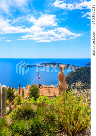 View of the Mediterranean coastline from the top of the Eze village in French Riviera, France View of the Mediterranean coastline from the top of the Eze village in French Riviera, France 140392232