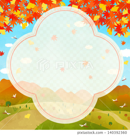 Autumn leaves and ginkgo tree landscape with simple frame 1_square Autumn leaves and ginkgo tree landscape with simple frame 1_square 140392360