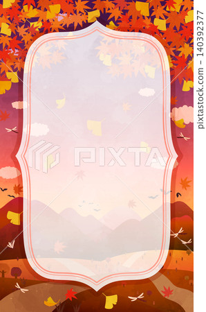 Autumn foliage and ginkgo tree scenery at dusk, with a simple vertical frame (3) Autumn foliage and ginkgo tree scenery at dusk, with a simple vertical frame (3) 140392377