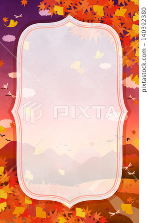 Autumn foliage and ginkgo tree scenery at dusk, with a simple frame 4_vertical Autumn foliage and ginkgo tree scenery at dusk, with a simple frame 4_vertical 140392380